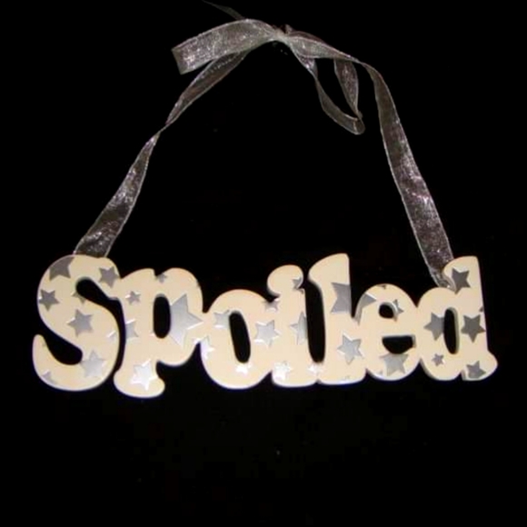 Wooden "Spoiled" sign, White w/ silver stars - Picture 1 of 1